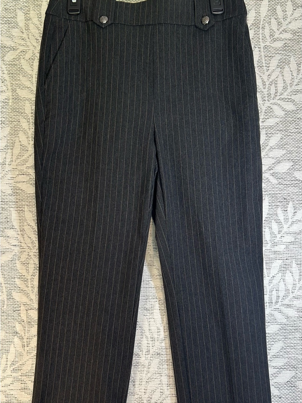 Rafaella Pinstripe Pull-On Stretch Pants Black Gray Size 8 Button Waist